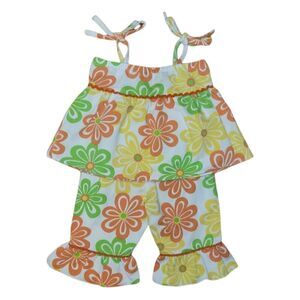 Kelly's Kids Flower Power Psychedelic Spring Summer Outfit Floral Pattern XS 3-4